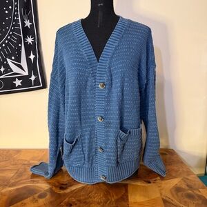 SONOMA XL Blue Textured Knit Button Front Cardigan Sweater Quiet Luxury